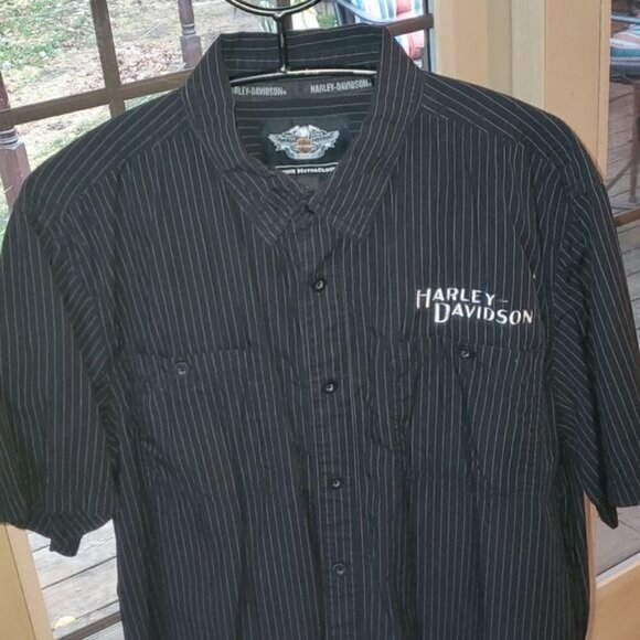 Harley-Davidson Embroidered Graphic Casual Button Down Short Sleeve Sz L Shirt - Picture 2 of 14